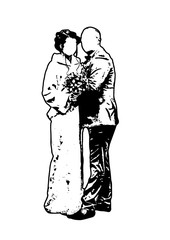 Silhouette wedding bridegroom bride embrace vector