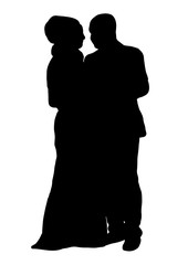 Silhouette wedding bridegroom bride embrace vector