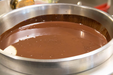 Chocolate meal in hot pot closeup