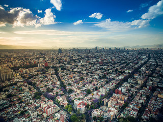 Aerial shot of Mexico City before sunset