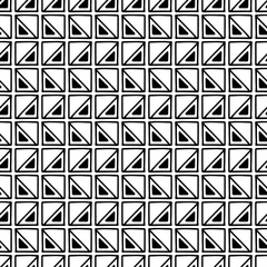 Seamless vector pattern. Black and white geometrical background with hand drawn decorative tribal elements. Print with ethnic, folk, traditional motifs. Graphic vector illustration.