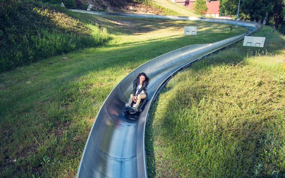 Girl on the bobsleigh, Janov, Czechia