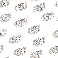 Seamless pattern from pizza. The handwritten sketch drawn with a brush