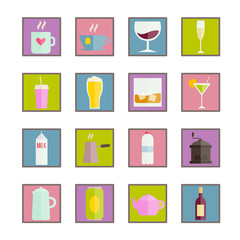 Collection of vector colorful flat drinks icons for web and mobile apps. Material design