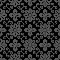 Halftone round black seamless background spiral vine round flower