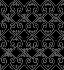 Halftone round black seamless background spiral heart cross dot line