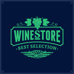 Vector sea green vintage wine store logo on dark blue background