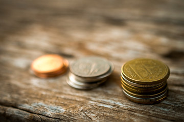 money coins strack keep by step close up