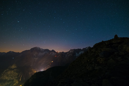 Monte Bianco (Mont Blanc) nightscape with starry sky