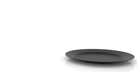 Empty black dish on white background.