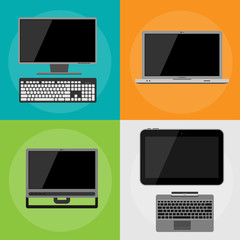 Electronic gadgets icons technology electronics multimedia devices everyday objects control and computer connection digital network vector illustration.