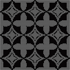 Halftone round black seamless background round diamond geometry cross