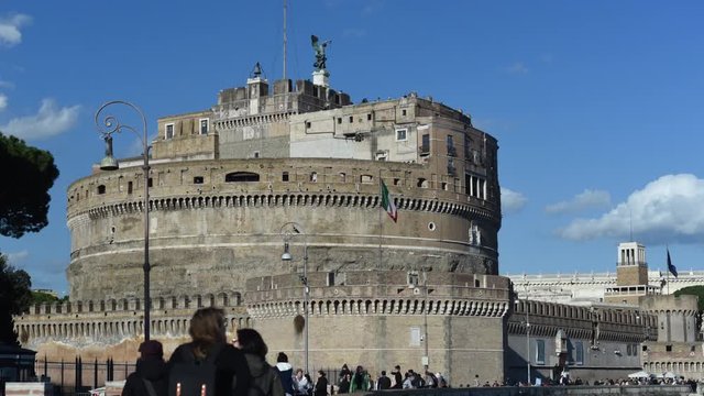 Castel Sant Angelo hyperlapse. Rome Castle of the Holy Angel, Mausoleum of Hadrian