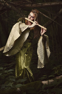 Forest princess playing flute