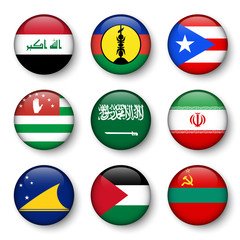 Obraz premium Set of world flags round badges ( Iraq . New Caledonia . Puerto Rico . Abkhazia . Saudi Arabia . Iran . Tokelau . Palestine . Transnistria )