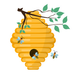 Bee-hive, swarm icon, flat style. Isolated on white background. Vector illustration, clip-art
