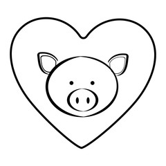 Fototapeta premium pig animal inside line heart, vector illustration