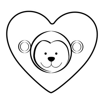 monkey animal inside line heart, vector illustration
