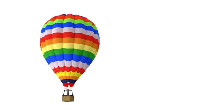 4K Animation of Hot Air Balloon on white background with Alpha Matte