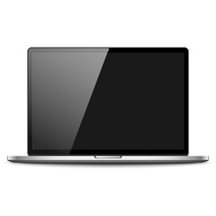 Modern silver glossy laptop with black screen isolated on white background. Vector Illustration EPS 10.