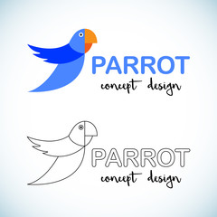 Parrot bird icon, symbol, sign. Company logo design template. Blue parrot flat and line style vector symbol