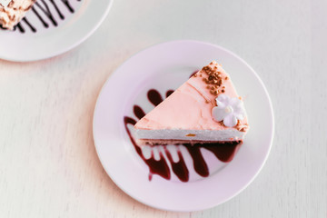 Slice of cake on the table