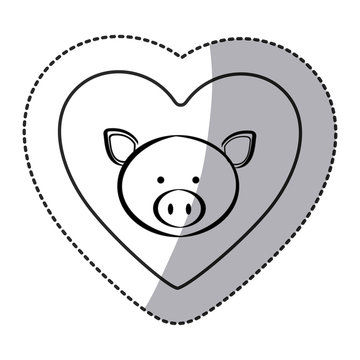 sticker pig animal inside line heart, vector illustration