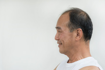 Fototapeta premium portrait of old man asia wear white shirt on white background