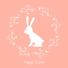 Fototapeta premium Floral frame with rabbit icon inside.