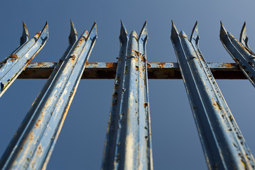 Rusty blue metal railings