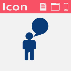 Man speaking flat icon. Talk vector illustration.