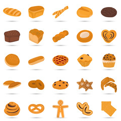 Set of bakery products color flat icon for web and mobile design