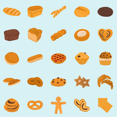 Set of bakery products color flat icon for web and mobile design