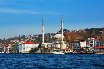 Fototapeta premium Scenic view of Istanbul with a mosque across the Golden Horn bay