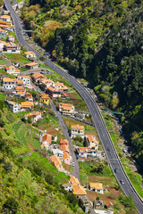 Typical Madeira landscape with little villages, terrace fields and mountains