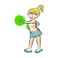 Funny Cheerleader cartoon Green skirt