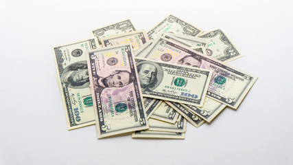 american money dollars banknotes bills on white background