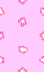 Seamless pattern with small bright pink and white abstract daisies painted in watercolor on light pink isolated background