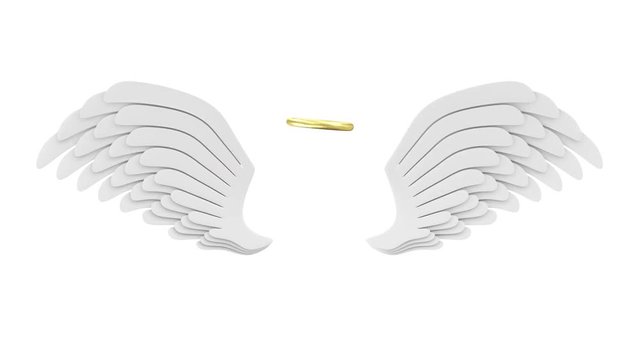 4K Animation of Flying Angel White Wings with Golden Nimbus on different backgrounds. Loop.