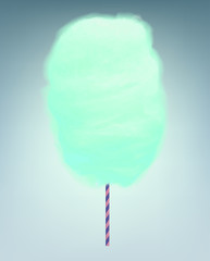 Mint green cotton candy. Realistic sugar cloud with striped stick. Vector isolated object illustration. - 142829956