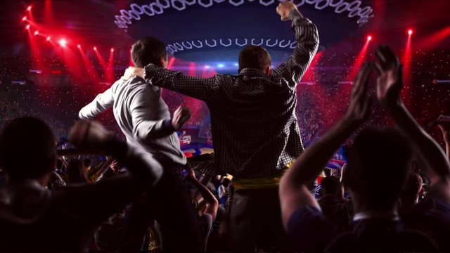 Fans on basketball court in game video
