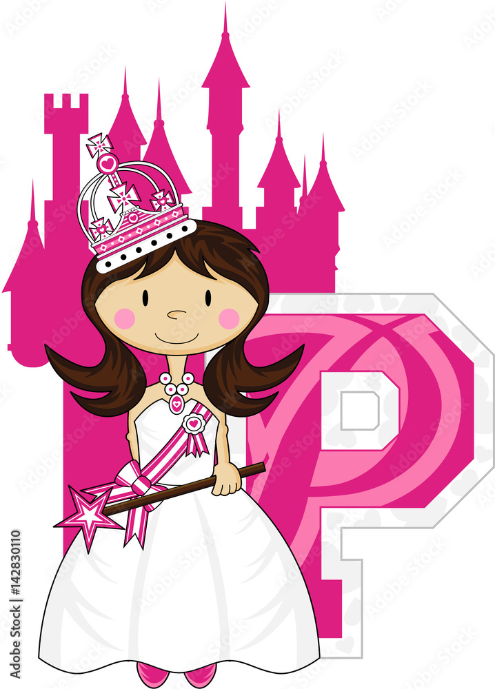 Canvas Prints P is for Princess Alphabet Learning Illustration