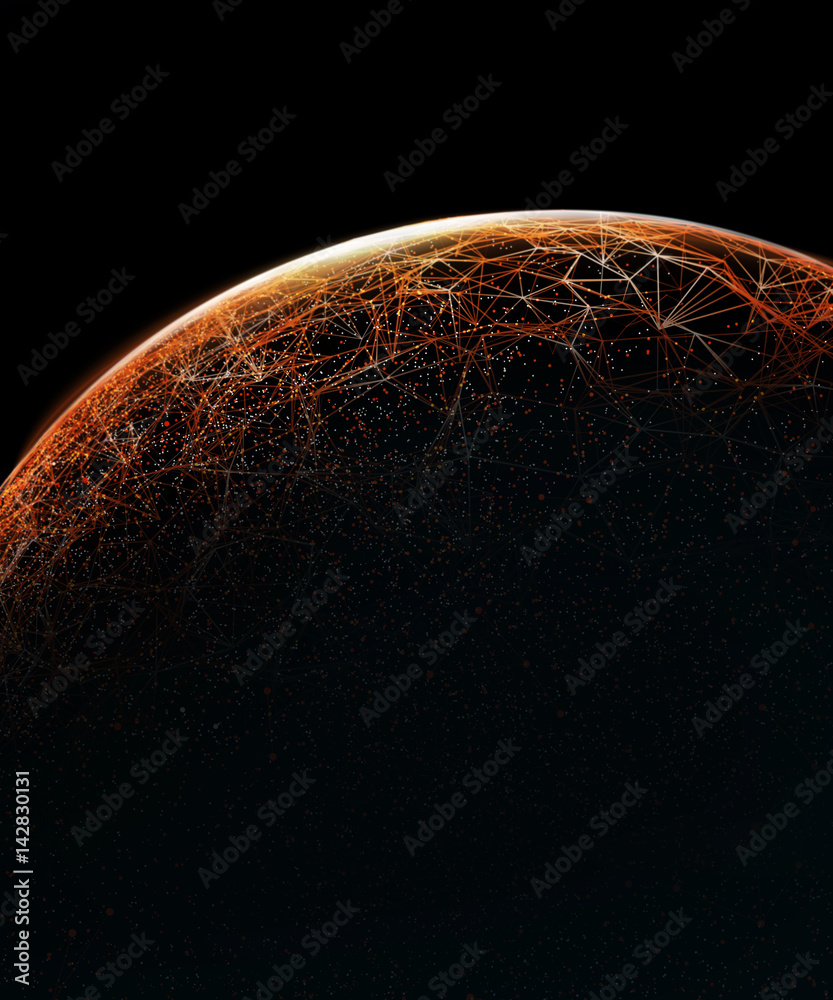 Poster Global International Connectivity Background/Connection lines Around Earth Globe, Futuristic Technology  Theme Background with Light Effect