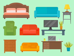 Furniture home decor icon set indoor cabinet interior room library office bookshelf modern restroom silhouette decoration vector illustration