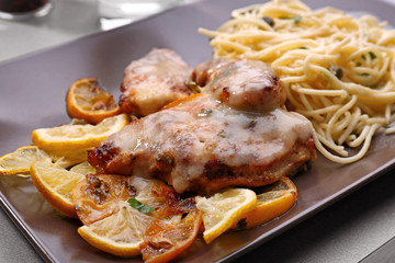 Delicious Italian chicken piccata on plate