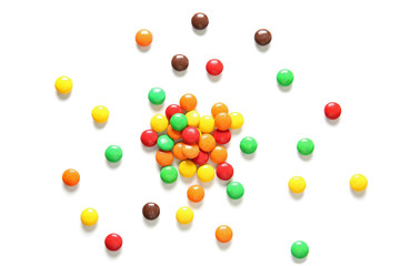 Delicious candies on white background