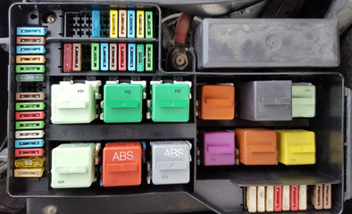 Fuses in fuse box inside the car