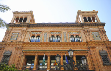 Edificio Coliseo, Avenida de la Constitución de Sevilla, España - obrazy, fototapety, plakaty