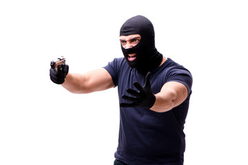 Robber wearing balaclava isolated on white