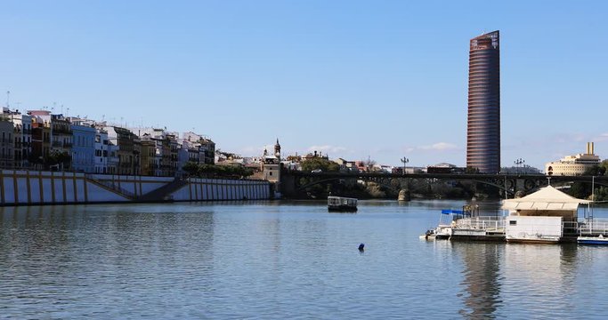 4K UltraHD Along the Guadalquiver River in Seville, Spain
